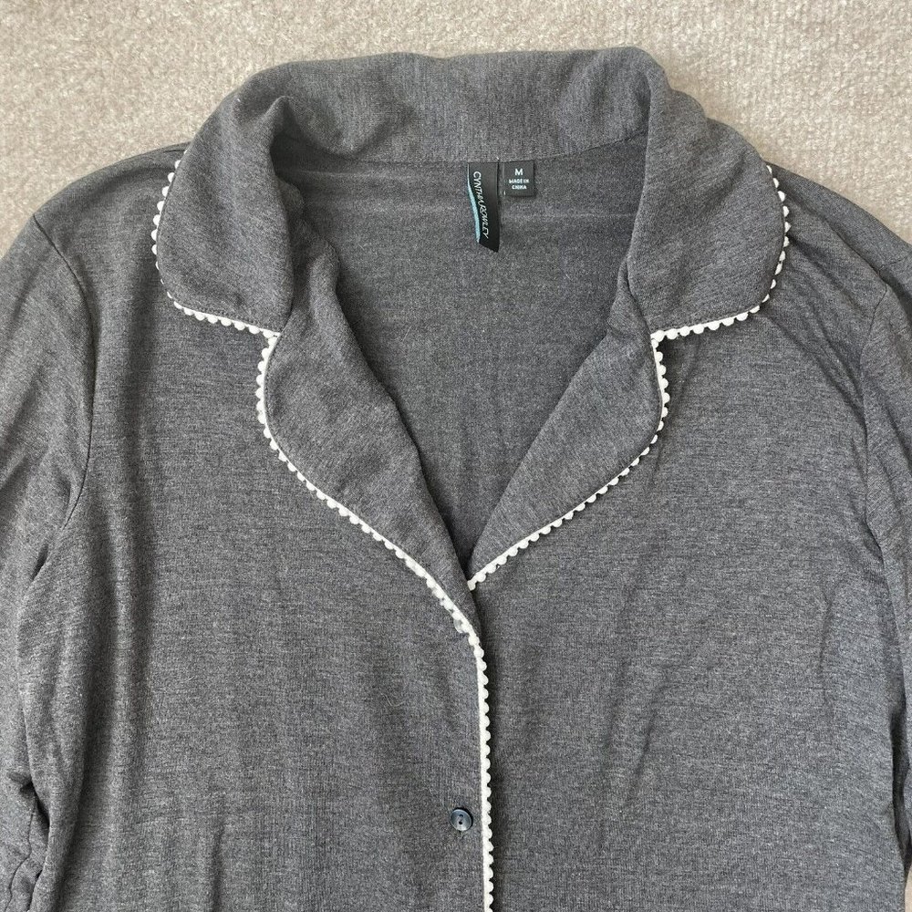 Cynthia Rowley Pajama Top Womens Medium Grey White Long Sleeve Soft Stretch - Picture 2 of 7